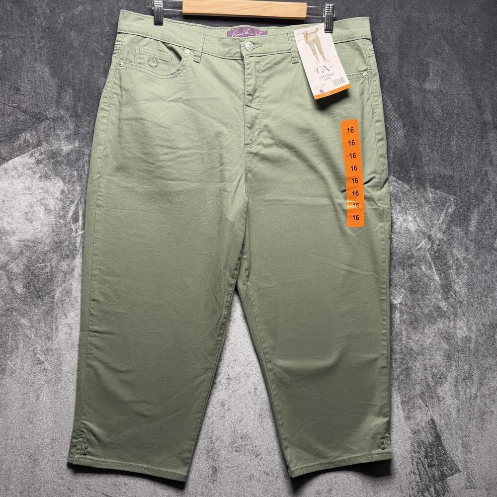 Gloria Vanderbilt Capri Pants Womens 16 Green Straight Leg Stretch Twill Amanda